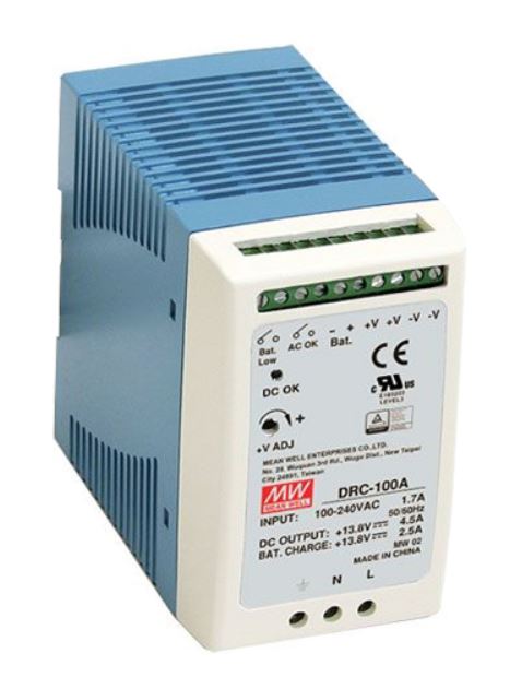 Tápegység és akkumulátortöltő, DIN, 2 kimenet, Mean Well DRC-100A